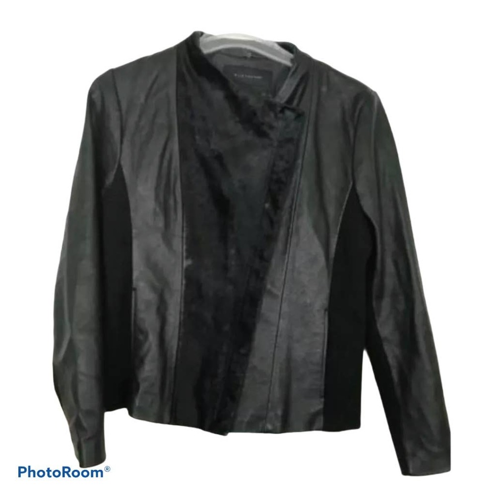 Elie Tahari Black Leather Panel Blazer